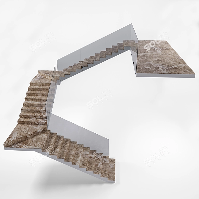 Sleek Glass and Marble Staircase 3D model image 1