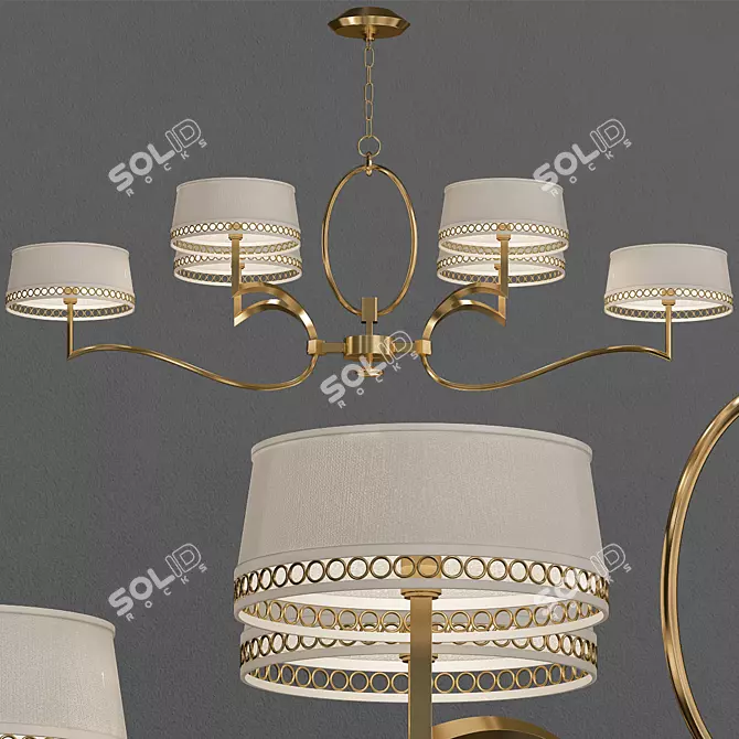 Elegant Gold Leaf Chandelier 3D model image 1