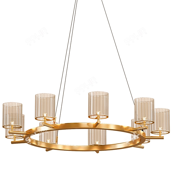 Elegant Flute Chandelier: Polished Gold 3D model image 1