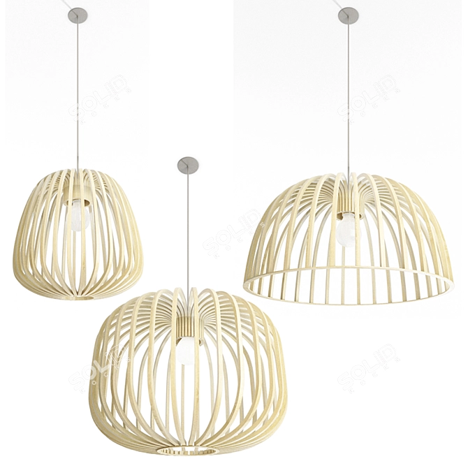 Natural Wood Pendant Lights Set 3D model image 1