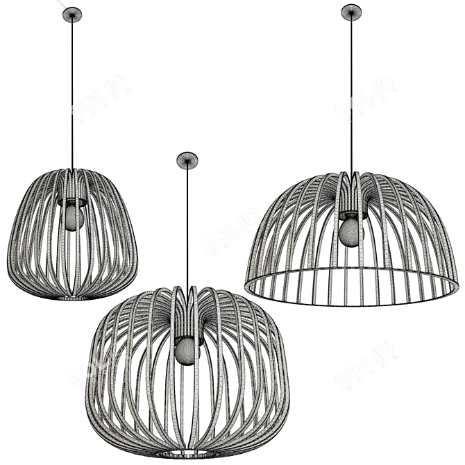 Natural Wood Pendant Lights Set 3D model image 2