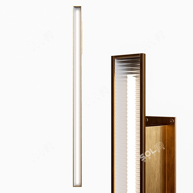 Elegant Brass Ribbed Glass Wall Lamp 3D model image 2