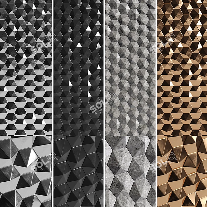 Title: Hexagonal 3D Panels in 4 Unique Materials 3D model image 1