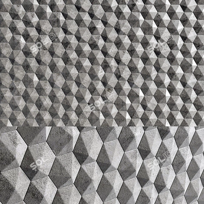 Title: Hexagonal 3D Panels in 4 Unique Materials 3D model image 2