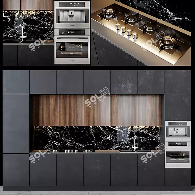 Sleek Modern Kitchen Set 3D model image 1