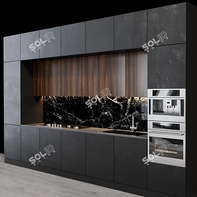 Sleek Modern Kitchen Set 3D model image 2