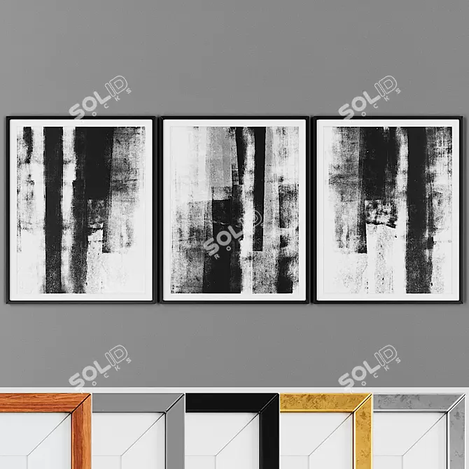 Modern Set of 3 Pictures with 5 Frame Options 3D model image 1