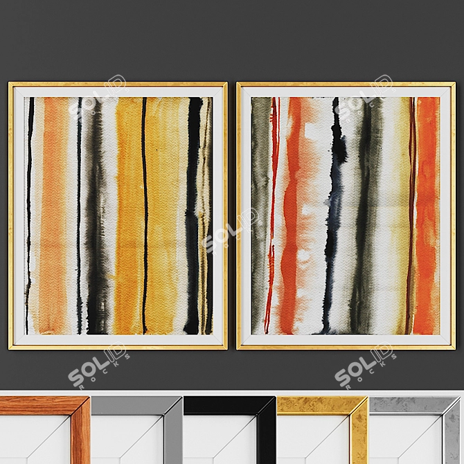 Modern Style Picture Set - 2 Frames / 5 Color Options 3D model image 1