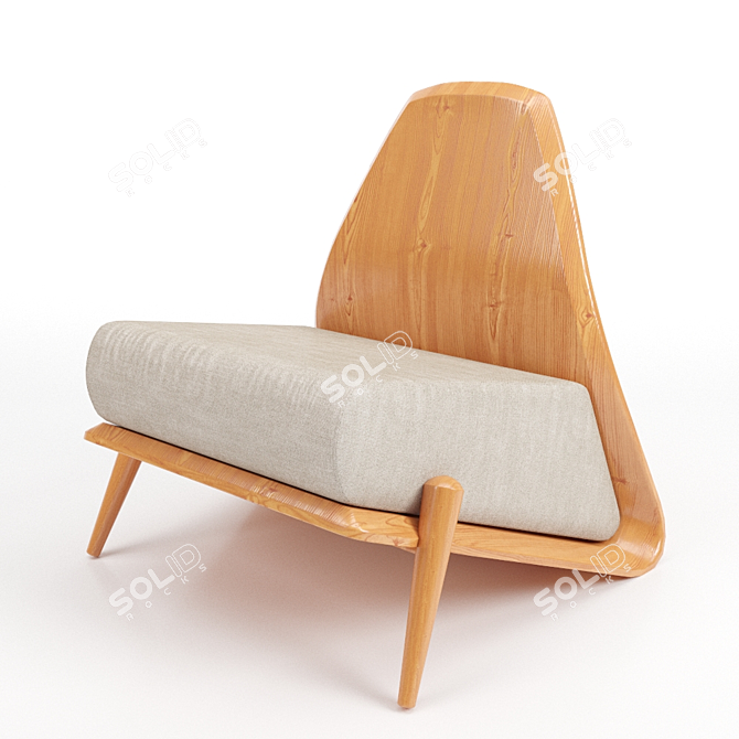 Rustic Wood Chair with Ottoman 3D model image 1