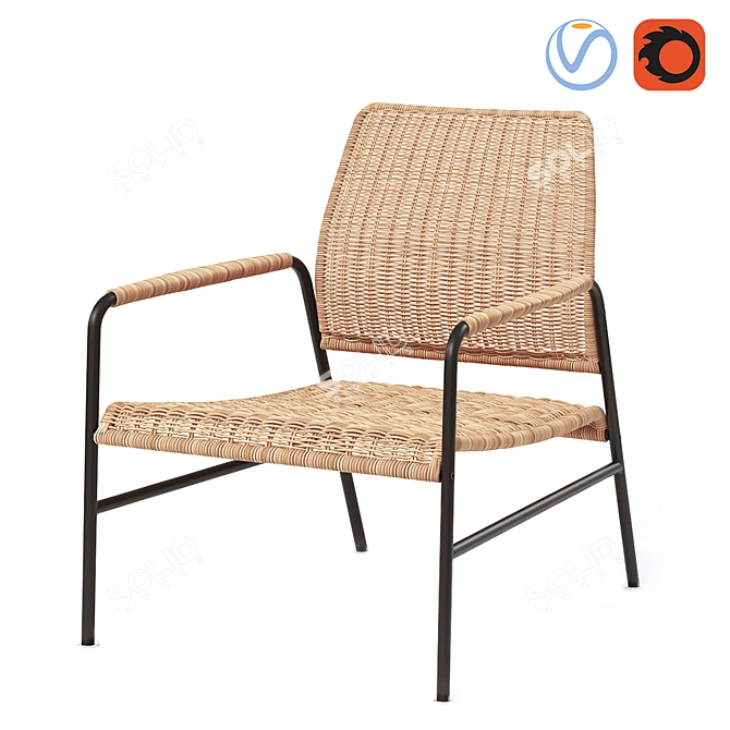 Handmade ULRIKSBERG Anthracite Rattan Chair 3D model image 1