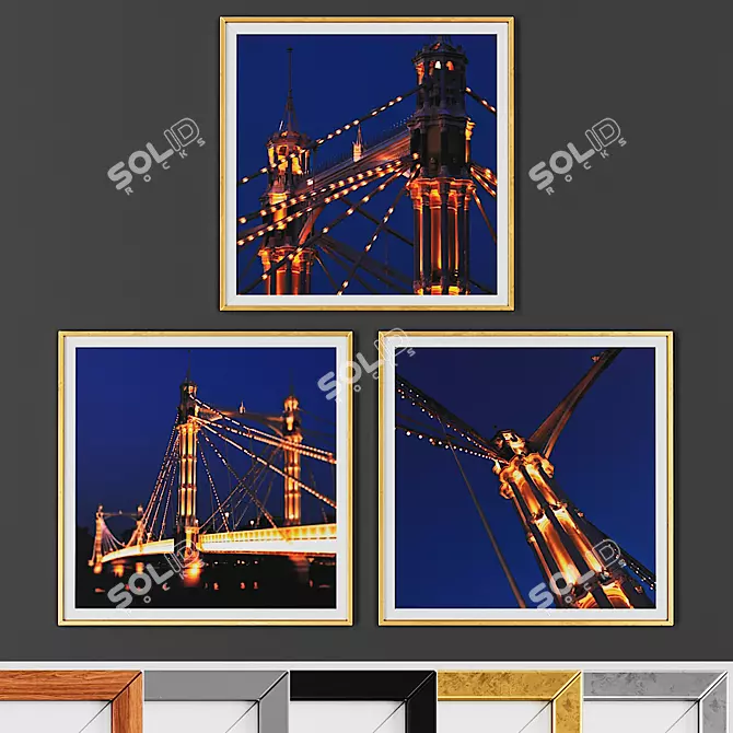 Modern Picture Set: 3 Artworks, 5 Frame Options 3D model image 1