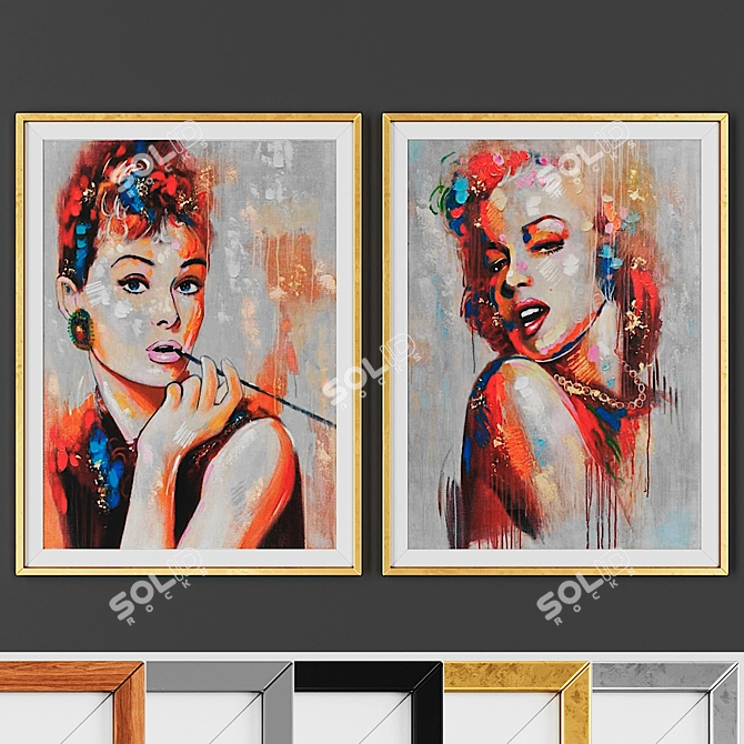 Contemporary Picture Set - 2 Artworks, 5 Frame Options 3D model image 1