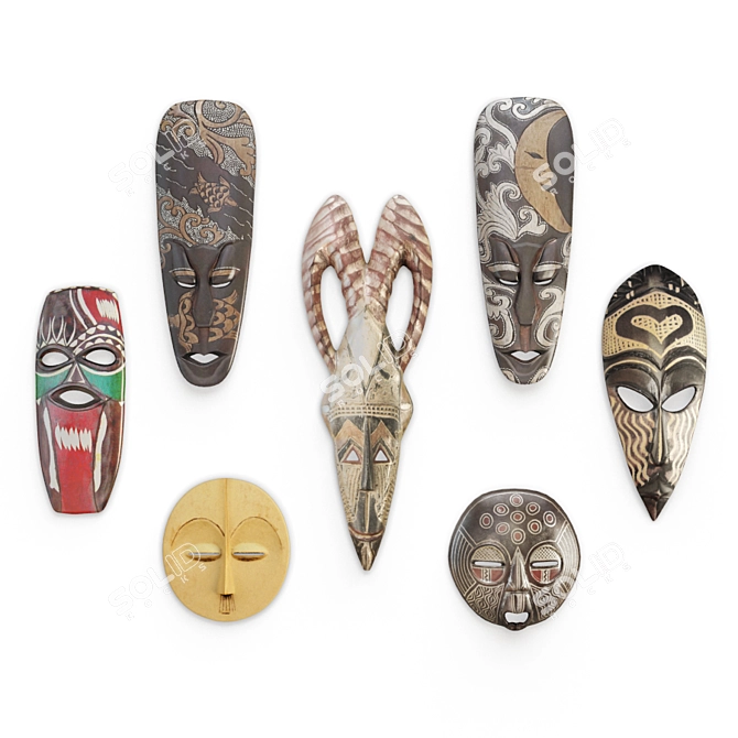 Lifelike African Mask Collection 3D model image 1