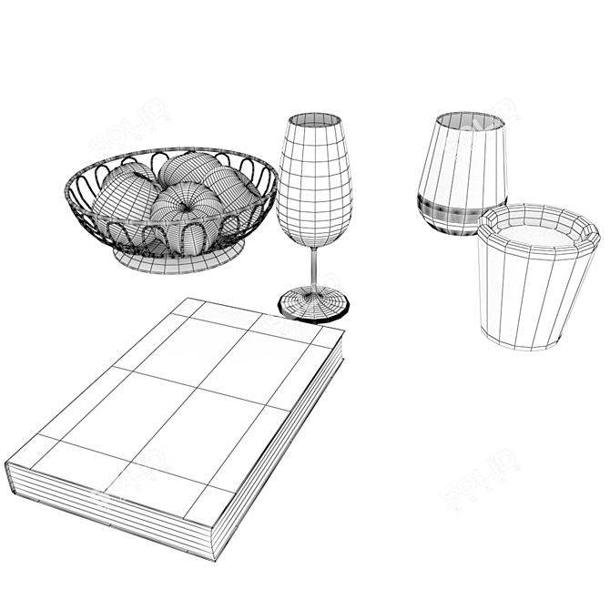 Elegant Steel Wire Fruit Basket 3D model image 2