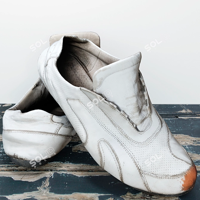 Vintage White Leather ASICS Sneakers 3D model image 2