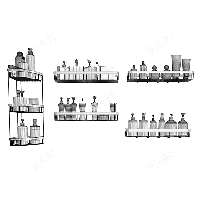 Stylish Bathroom Set with Corner Shelves 3D model image 2