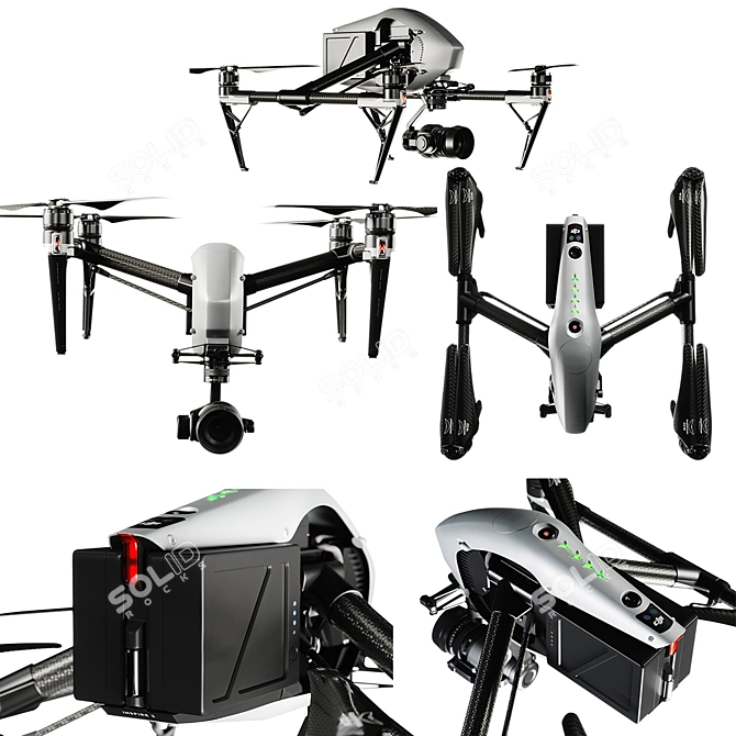 High-Performance DJI Inspire 2 Drone 3D model image 2