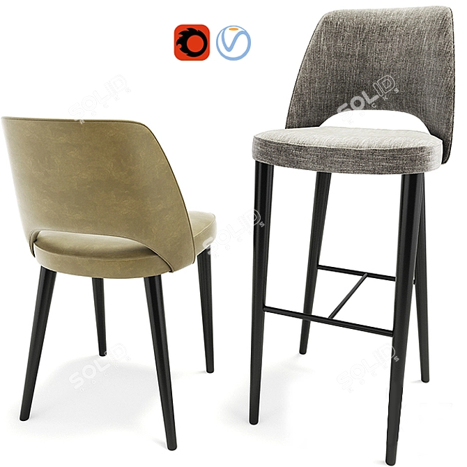 Elegant Astor Dining Set: Chair & Bar Stool 3D model image 2