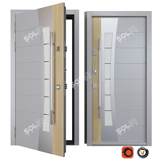 Stylish Inox S-13 Metal Door 3D model image 1