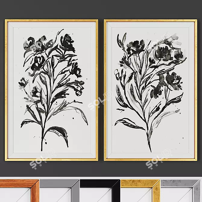 Modern Picture Frame Set - 2 Prints, 5 Frame Options 3D model image 1