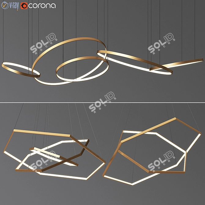 Elegant Brass Chandeliers: Ring & Octane 3D model image 1