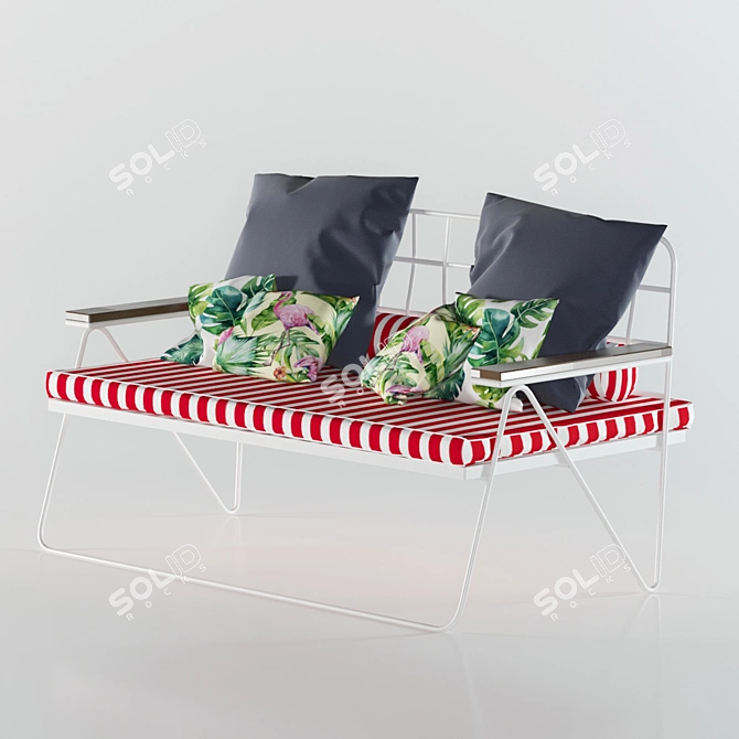 Sleek Metal and Wood Sofa 3D model image 1