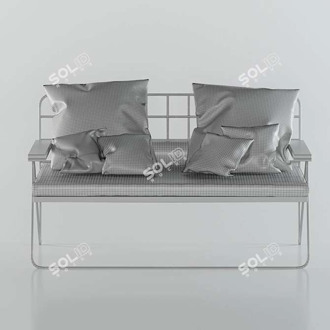 Sleek Metal and Wood Sofa 3D model image 3