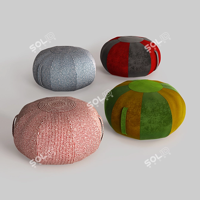 Souk Style Ottoman Poufs in 4 Materials 3D model image 1