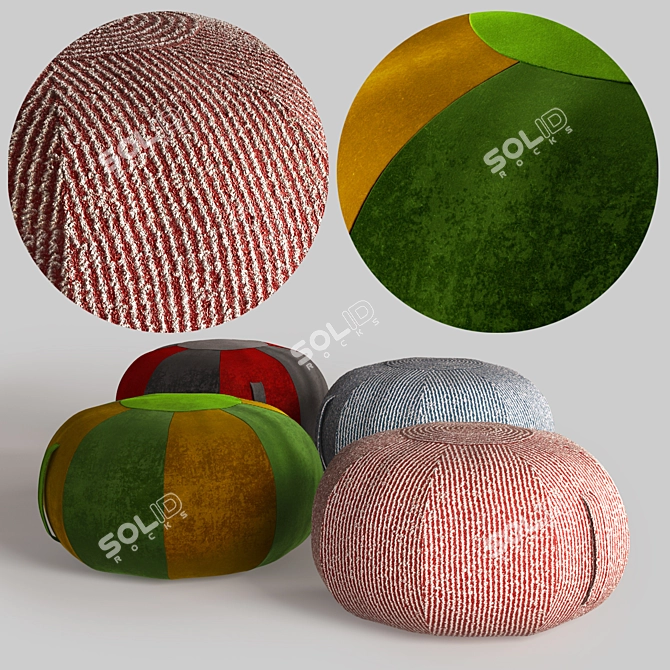 Souk Style Ottoman Poufs in 4 Materials 3D model image 2