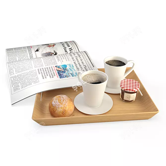 Breakfast Delight: Coffee Tray & Newspaper 3D model image 1