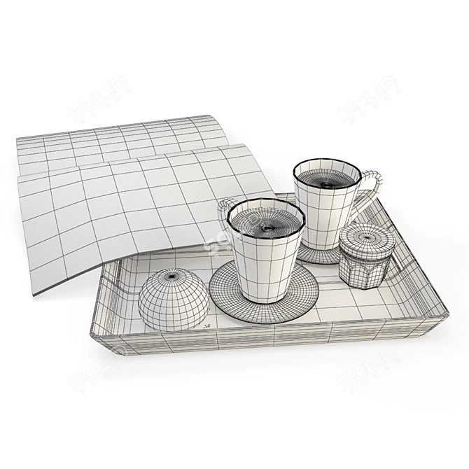 Breakfast Delight: Coffee Tray & Newspaper 3D model image 2