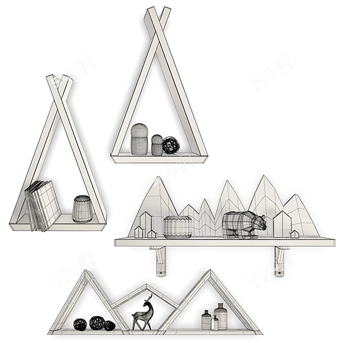 Trendy Teepee Shelves for Kids: Ethnic-inspired Wooden Wall Decor 3D model image 2