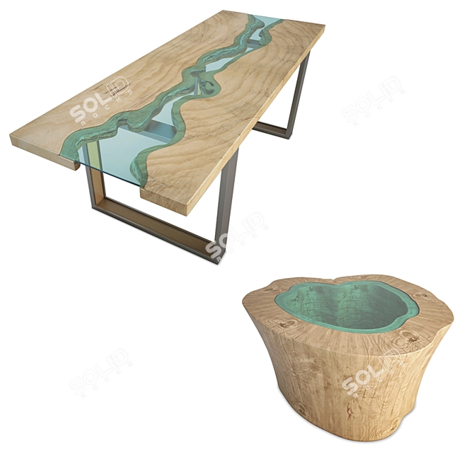 Natural River Wooden Tables | 3D Interior Design 3D model image 1