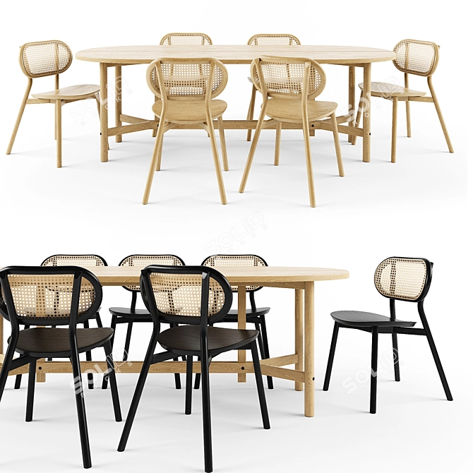 Elegant Cane Chair & Arch Table Set 3D model image 2