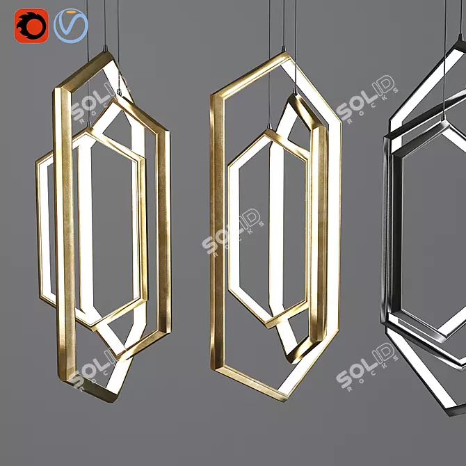 Hexagonal LED Chandelier - Modern Geometric Light 3D model image 1