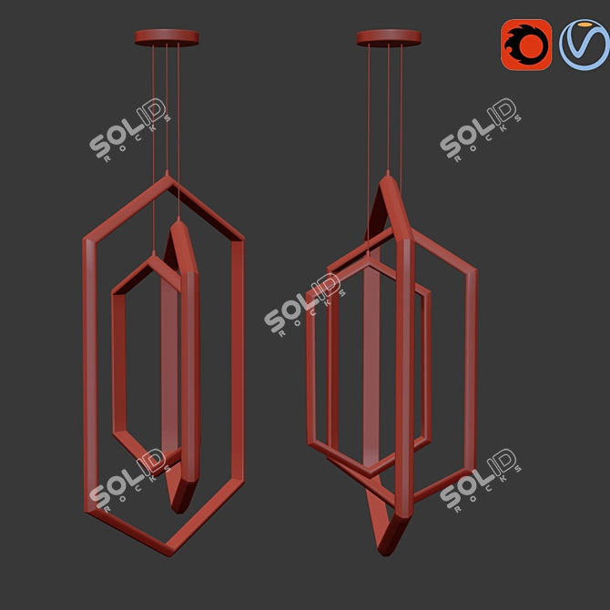 Hexagonal LED Chandelier - Modern Geometric Light 3D model image 2