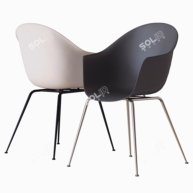 Sleek Bat Dining Chair - Metal Base 3D model image 1