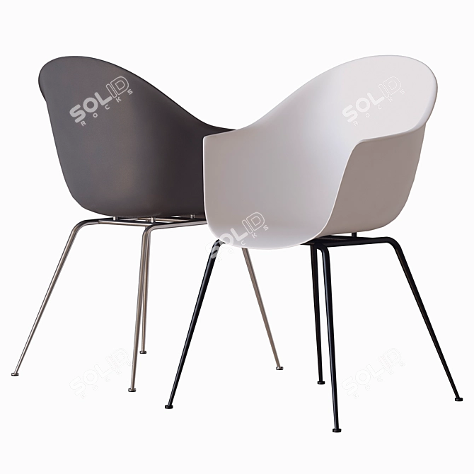 Sleek Bat Dining Chair - Metal Base 3D model image 2