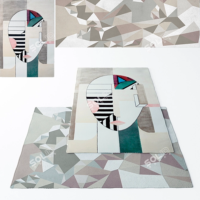Title: Artistic Fusion Geometric Rug 3D model image 1
