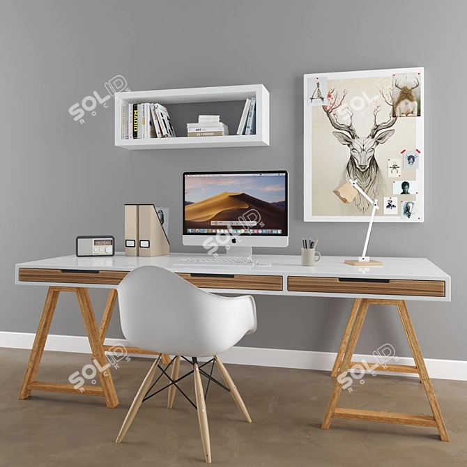 Scandinavian Desk Set: Complete Workstation 3D model image 1