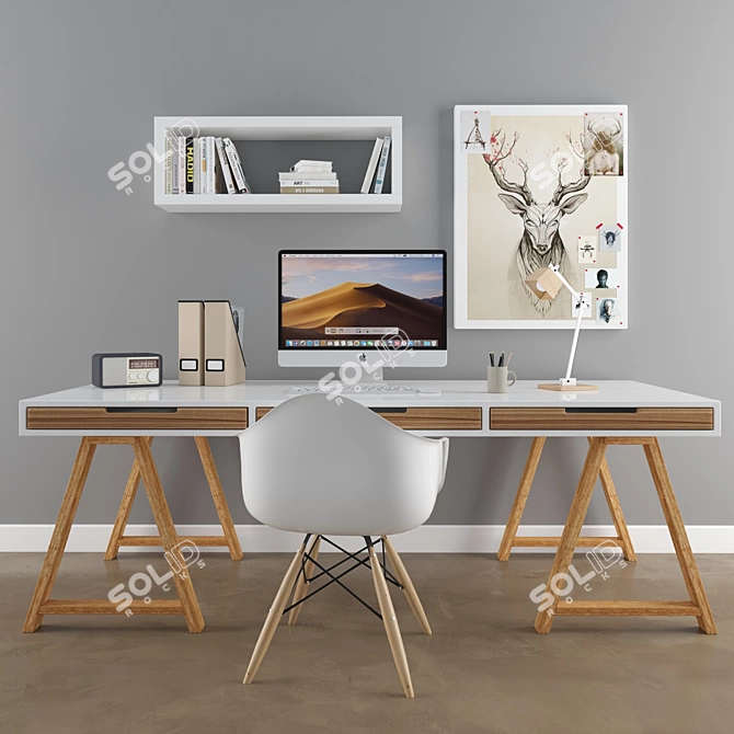 Scandinavian Desk Set: Complete Workstation 3D model image 2