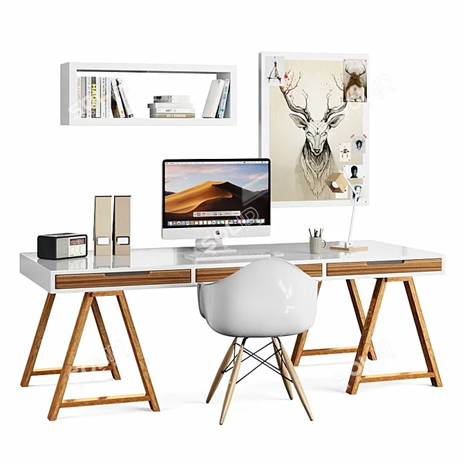 Scandinavian Desk Set: Complete Workstation 3D model image 4