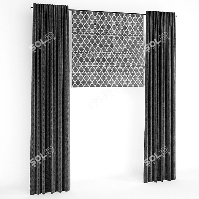 Elegant Roman Blinds Curtain 3D model image 1