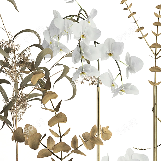 Realistic Plants in Metal Vases 3D model image 2