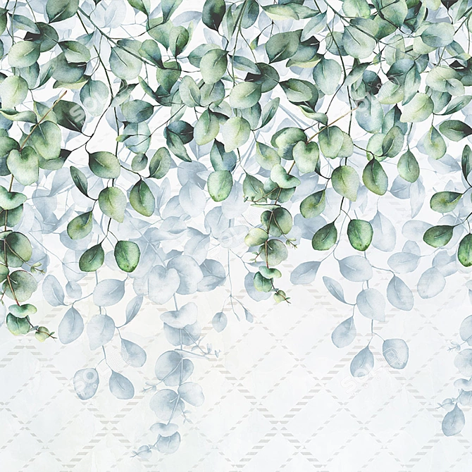 Title: Eco-mural Eucalyptus Leaves: Nature-inspired Embossed Wallpaper 3D model image 1