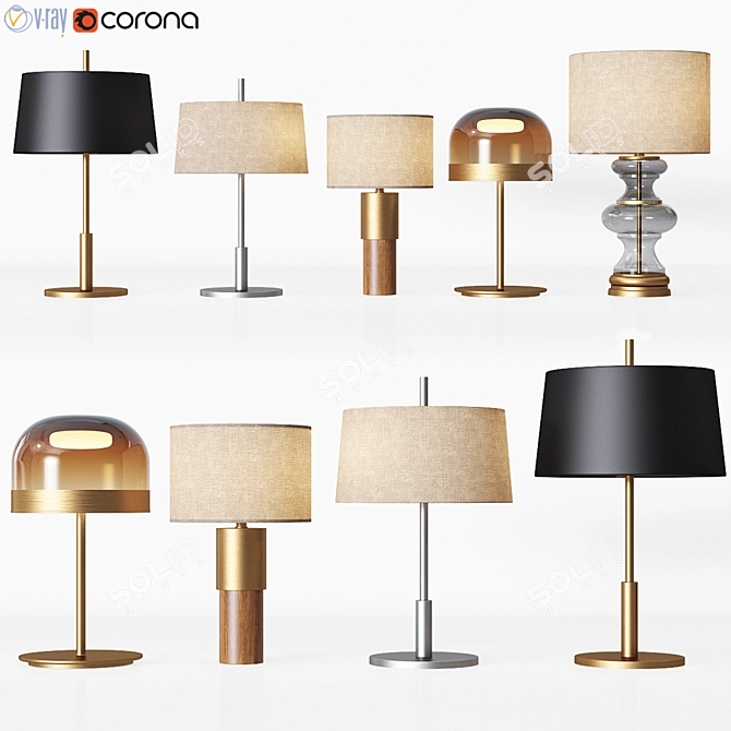 Elegant Set of 5 Table Lamps 3D model image 1