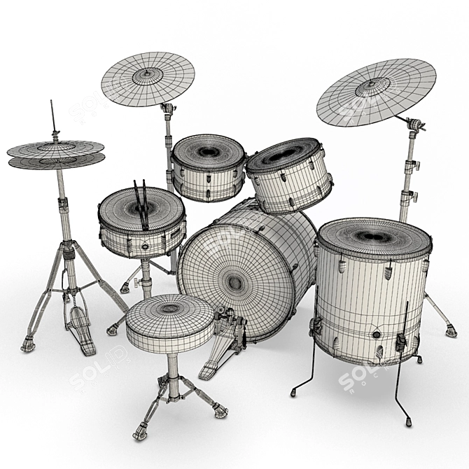 3D Acoustic Drum Set 3D model image 2