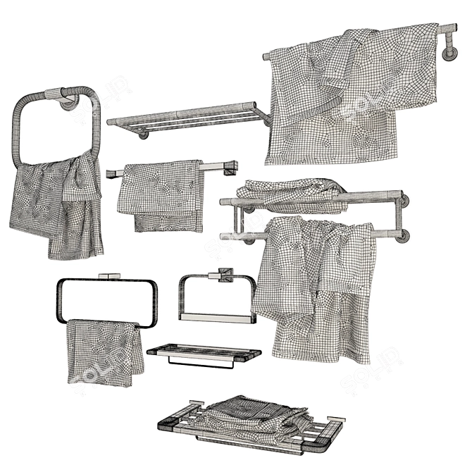 Metallic Wall Towel Rack Set 3D model image 2