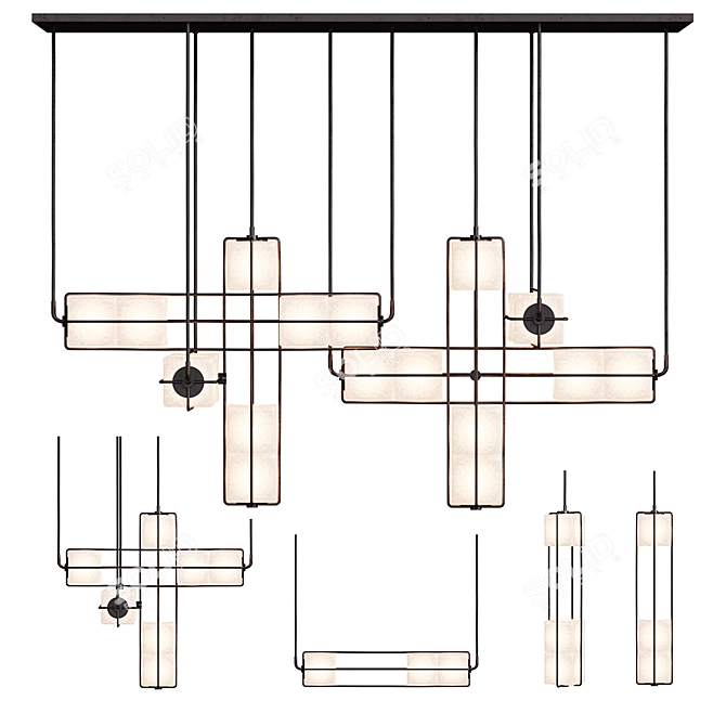 Brutalist Blown Glass Chandelier 3D model image 1