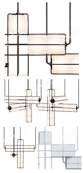 Brutalist Blown Glass Chandelier 3D model image 3